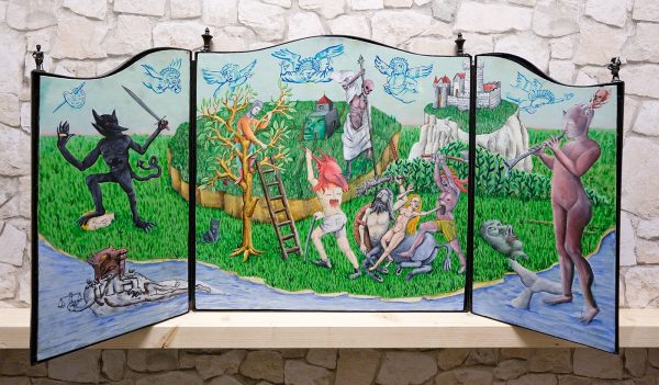 Tom Poelmans - White Whale Triptych - 57x94x19cm (open), Olieverf op paneel in metalen raamwerk (open)