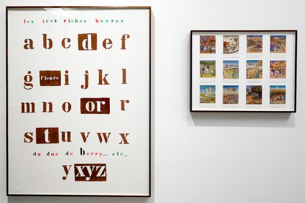 Marcel Broodthaers - Les Tres Riches Heures du Duc de Berry - Diptiek, 12 prentkaarten op karton en olieverf op doek