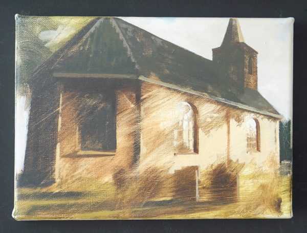 Lars van Wieren - Zonder Titel (Kerkje) - 13x18cm, Olieverf op doek
