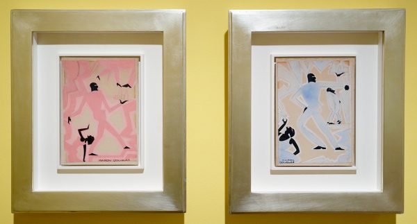 Aaron Douglas - Untitled (Night club scene in Pinka and Black) & (Night Club Scene in Blue and Black) - 19x13cm Gouache op papier op karton, 1925