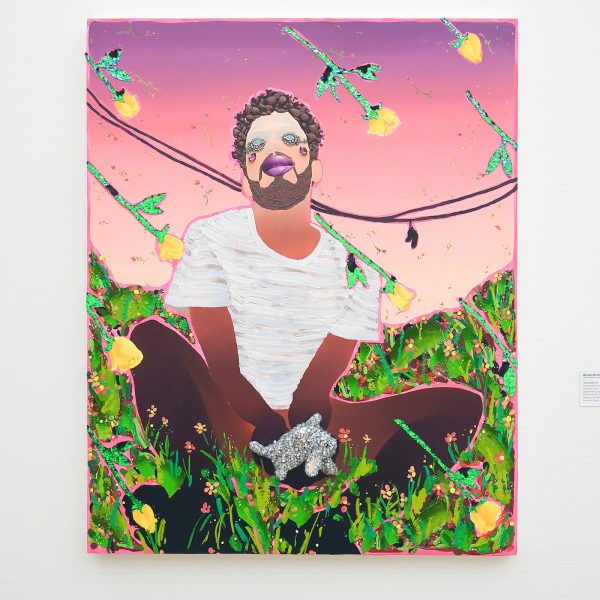 Devan Shimoyama - Countdown - 120x90cm Olieverf, kleurpotlood, Flashe steentjes, collage en glitter en gemengde technieken op doek op paneel, 2019