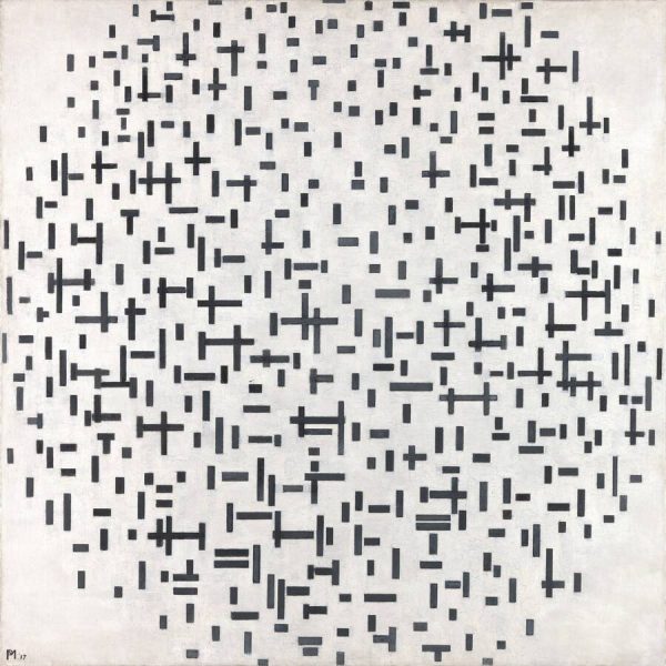 Piet Mondriaan - Compositie in lijn, tweede staat, 1916- 108x108cm, Olieverf op doe, 1917 Museum Kroller Muller
