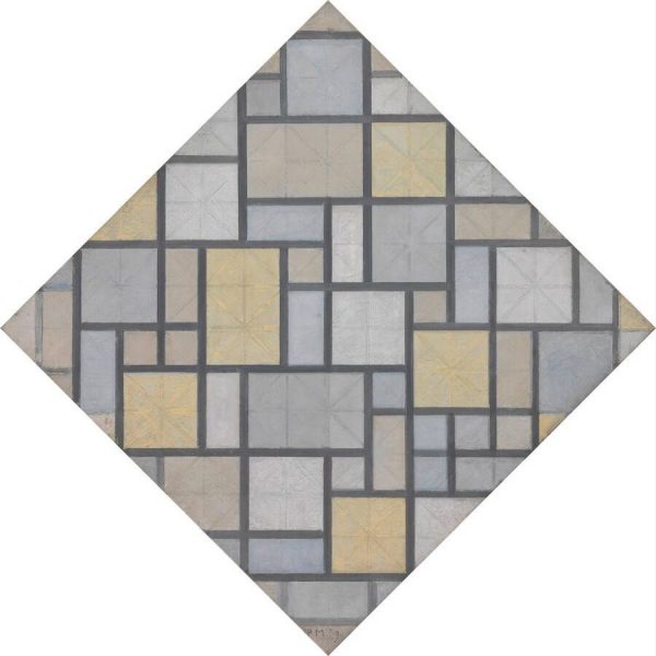 Piet Mondriaan - Compositie met raster 5- ruit, compositie met kleuren, 1919 Olieverf op doek 63 x 63 cm Kroller Muller