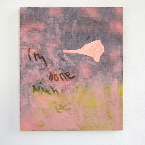 Henry Byrne - I'm Done With It (Appropriated painting of Ottokaji) - 50x42x7cm Spuitbus, olieverf, hout en spijker