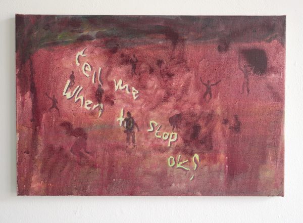 Henry Byrne - Tell me when to stop OK? (Appropriated painting of Jacco Olivier) - 40x60cm Acrylverf en olieverf op linnen