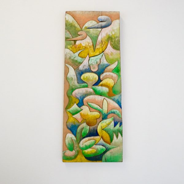 Alejandra Venegas - Morning walk - 85x34cm Gesneden wilgenhout en gouache en encaustiek