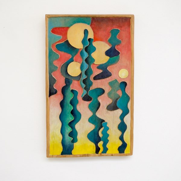 Alejandra Venegas - Paiseje #13 - 39x24cm Gesneden wilgenhout en gouache en encaustiek