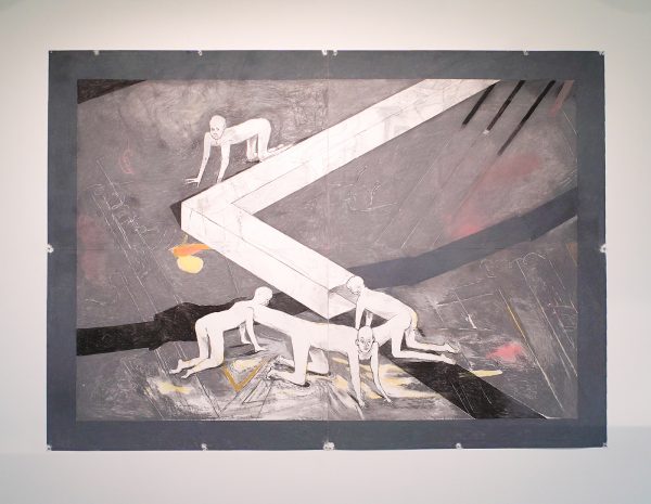 Roland Sohier - Nooduitgang - Houtskool en pastel op papier