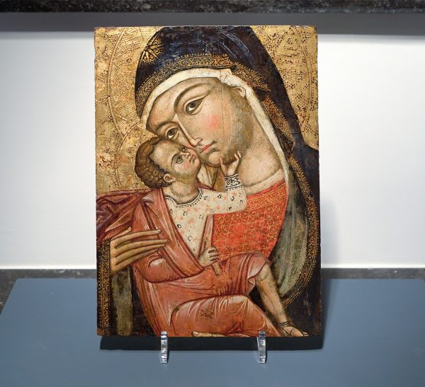 Byzantijnse of Byzantijns getrainde schilder in Venetie - Madonna en kind - 32x23cm Tempera op hout, circa 1350