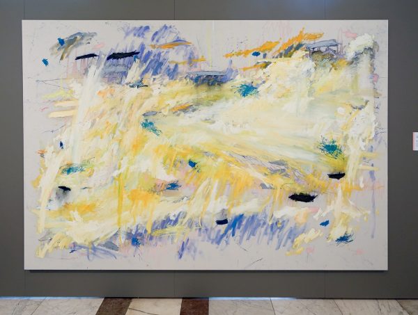 Lotte Wieringa - So #1 - Olieverf, oliestick, oliepastel, softpastel, kleurpotlood en iriserende inkt op katoen