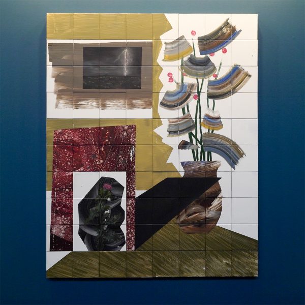 Rabi Koria - Distel - Olieverf op keramische tegels