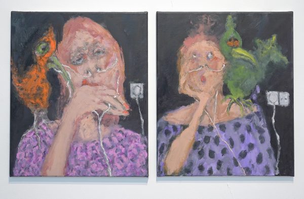 Eva Beresin - Bird control 1 & Bird control 2 - 60x50cm Mixed media op doek