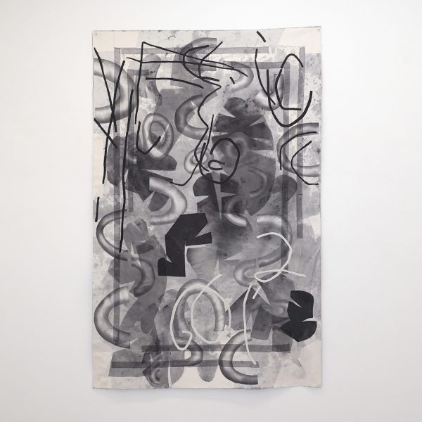 Riette Wanders - Untitled - 180x120cm Acrylverf, vilt, muggennet en katoen