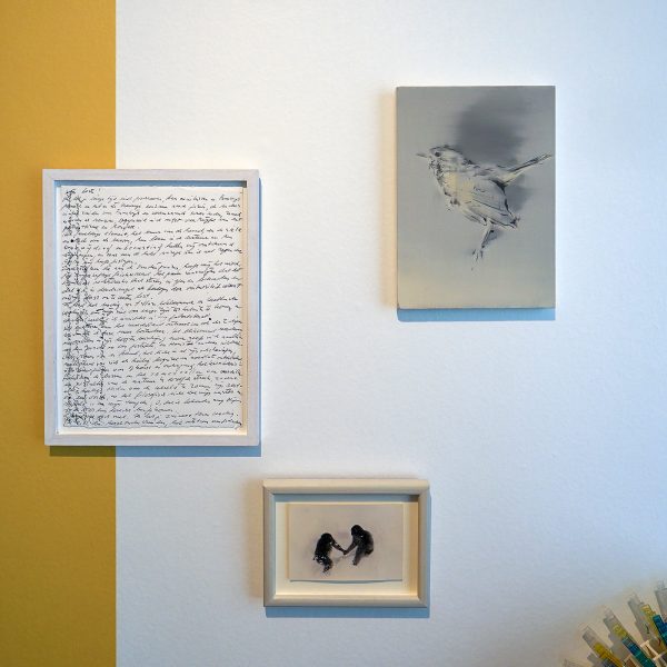 Marjolijn van den Assem - Lettre, Brief, letter, brief (351) - Kroontjespen met Oost-Indische inkt op museumkarton & Masao Yamamoto - Nagare - Gelatine zilver print & Christiaan Kuitwaard - White Box Painting #297 - Olieverf op paneel