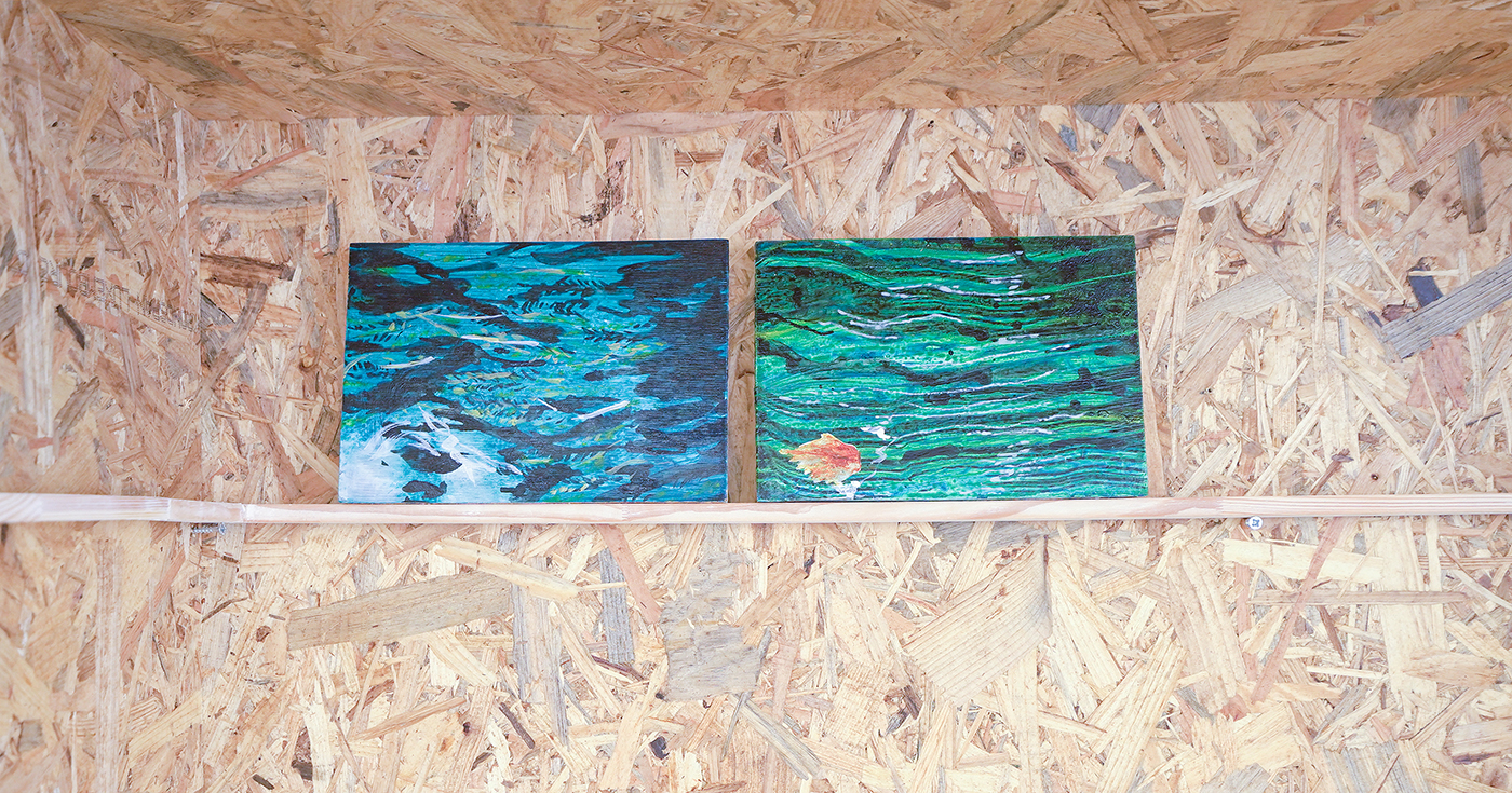 Giel Louws - Zonder Titel - OSB, schragen en multi-media installatie (detail)