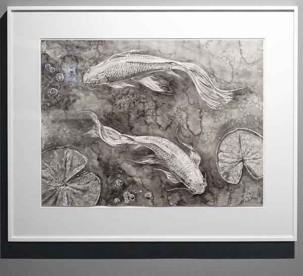 Hans Op de Beeck - Two Fish (pond) - 81x100cm, Zwart en witte waterverf op Arches papier