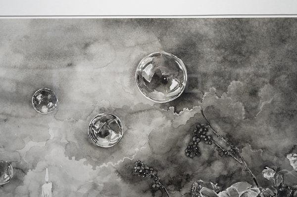 Hans Op de Beeck - Vanitas (Flowers and Soap Bubbles) - 118x147cm, Zwart en witte waterverf op Arches papier (detail)