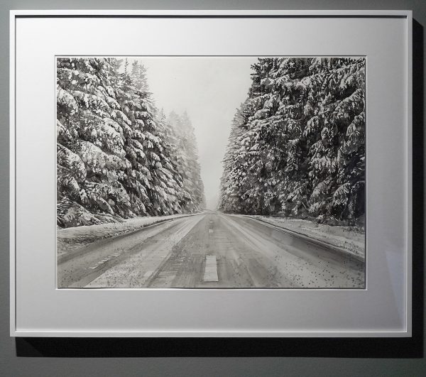 Hans Op de Beeck - Winter Road (study) - 81x100cm, Zwart en witte waterverf op Arches papier