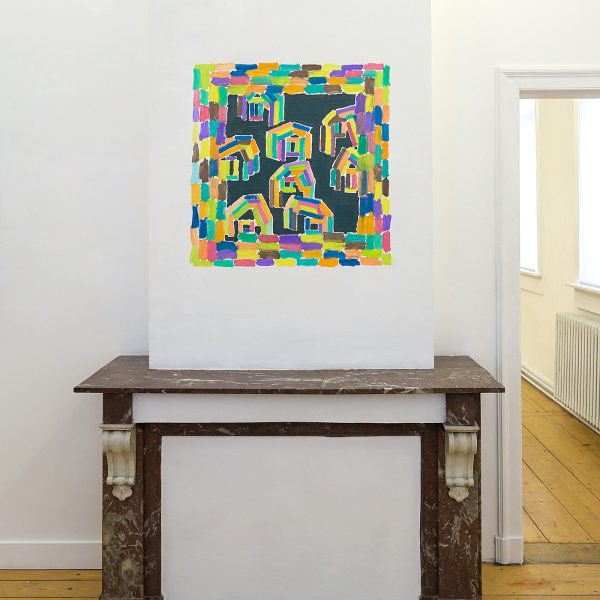 The van Bergen - De buurt - 90x90cm, Olieverf op muur