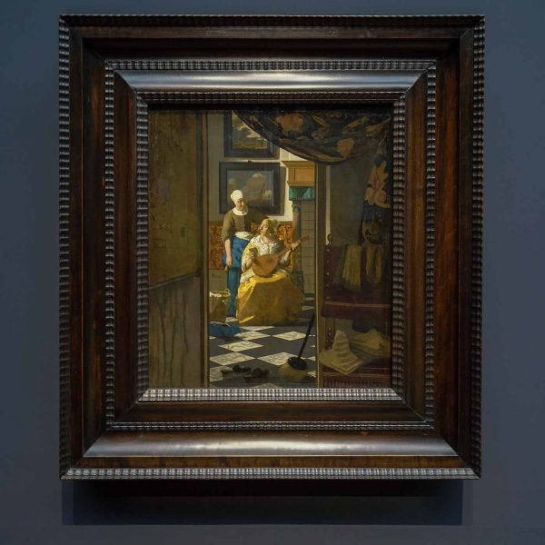 Johannes Vermeer - De Liefdesbrief - 44x39cm, Olieverf op doek, circa 1669-1670