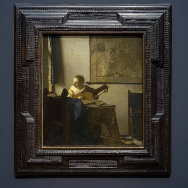 Johannes Vermeer - De luitspeelster - 51x46cm, Olieverf op doek, circa 1662-1664