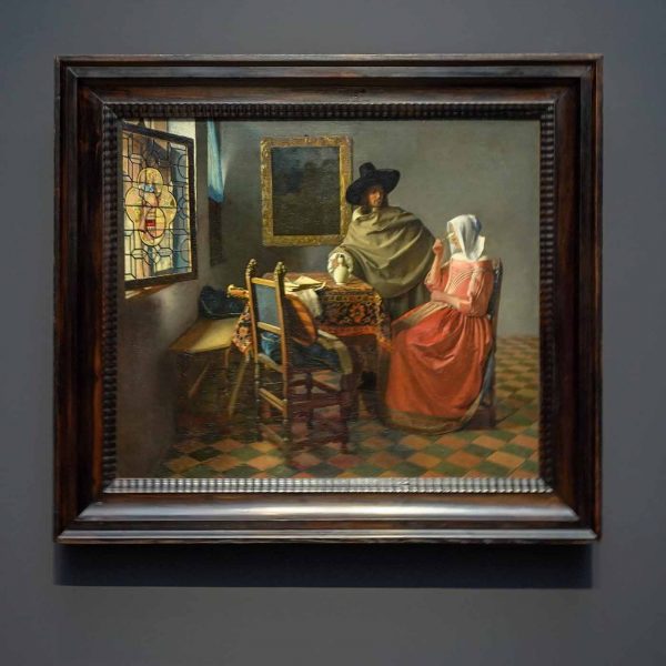 Johannes Vermeer - Het glas wijn - 68x80cm, Olieverf op doek, circa 1659-1661