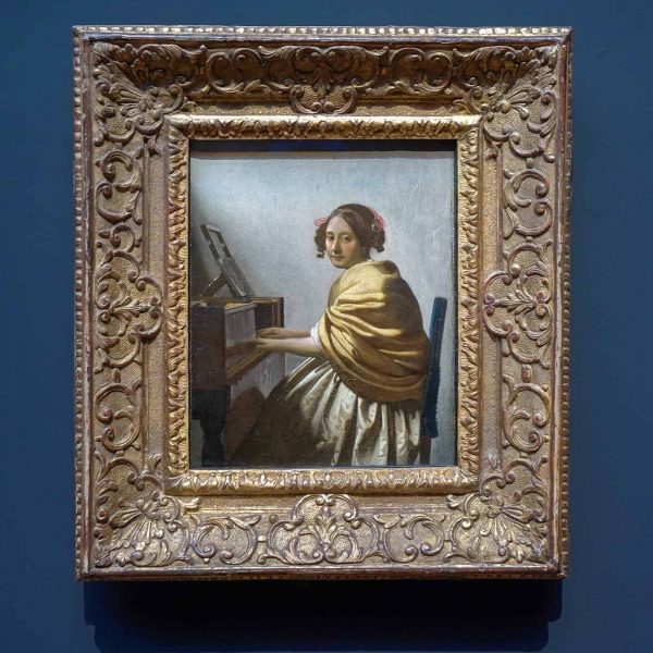 Johannes Vermeer - Jonge vrouw aan het virginaal - 26x20cm, Olieverf op doek, circa 1670-1762