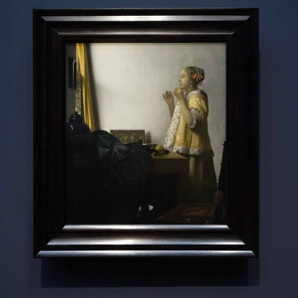 Johannes Vermeer - Vrouw met parelsnoer - 56x47cm, Olieverf op doek, circa 1662-1664