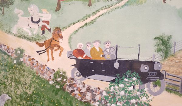 Grandma Moses - Automobiel - Olieverf op geperst hout, 1943 (detail)
