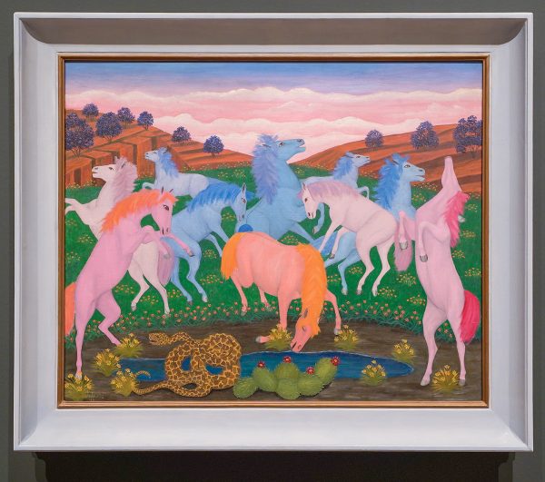 Larwence Lebduska - Zonder titel (Paarden en ratelslang) - Olieverf op doek, 1946