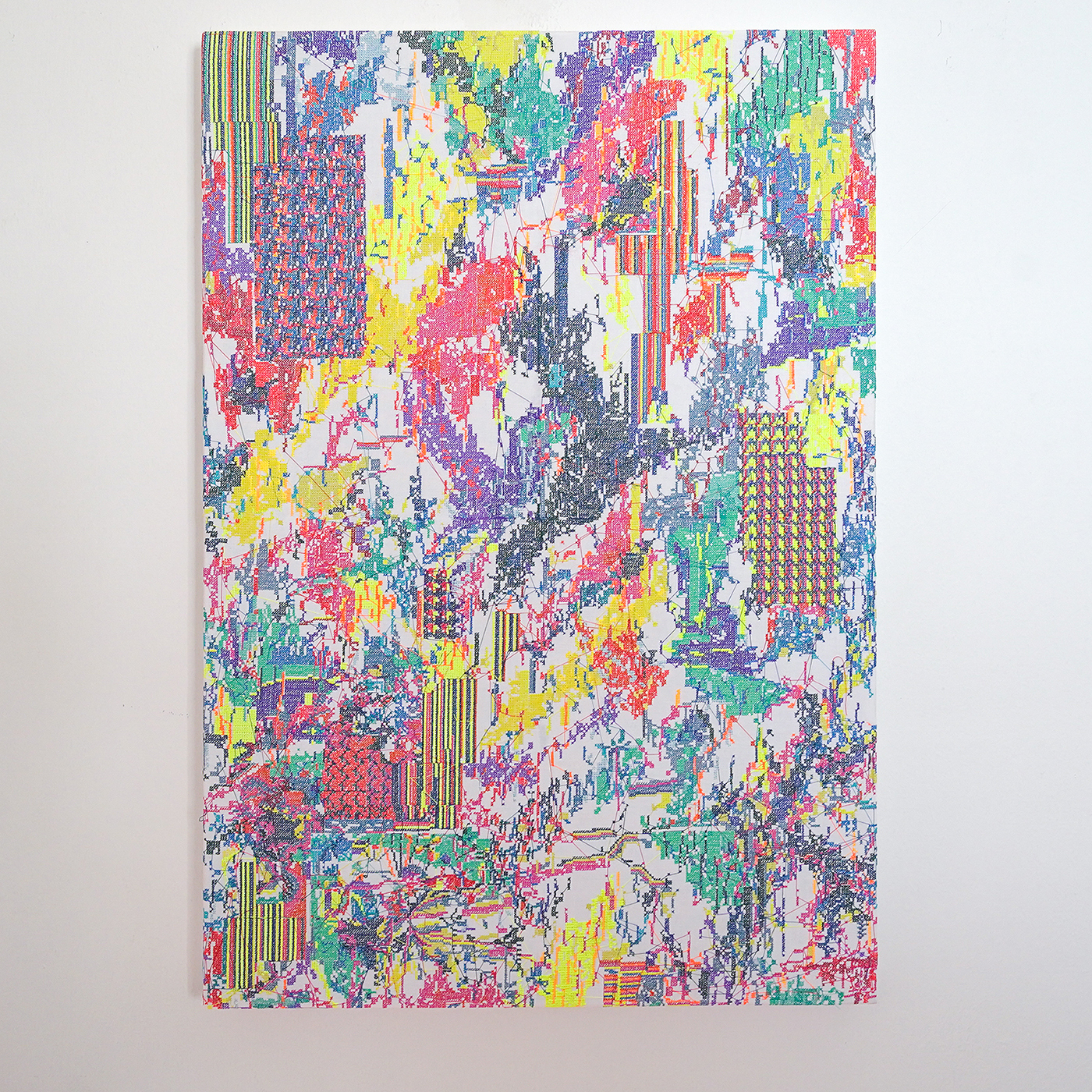 Lisette de Greeuw - Eventuation (Yellow, Orange, Red, Purple, Blue, Green) - 43x62x3,5cm, Stof, draad en spielatten