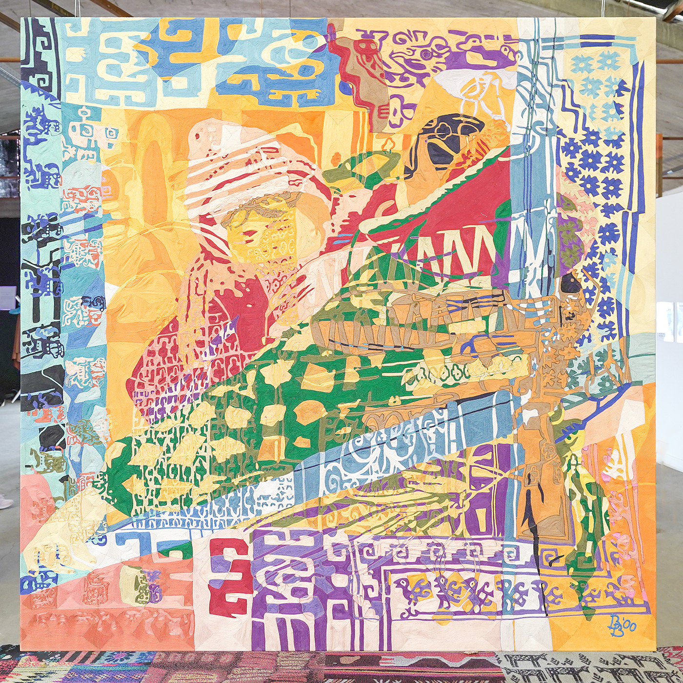 Barbara Broekman - Moeder en Kind Series, Mexico - 195x194cm, Handgeborduurd, kettingsteek en gemerceriseerde katoen