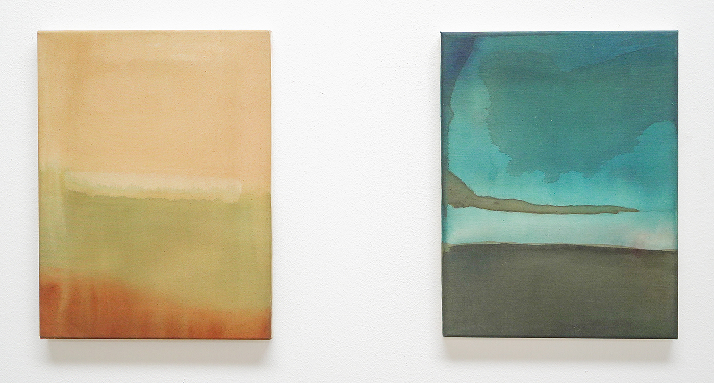 Emma van Amerongen - The Oblivious Gaze & Blue Tide - 31x41cm, Acrylinkt op katoen