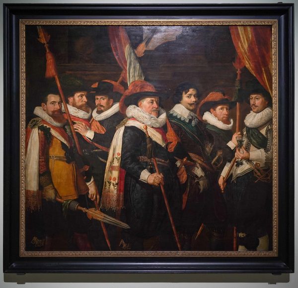 Joris van Schooten - Officieren van het oranje-wit-groene vendel van kapitein Harman van Borsterhuysen - Olieverf op paneel, 1626