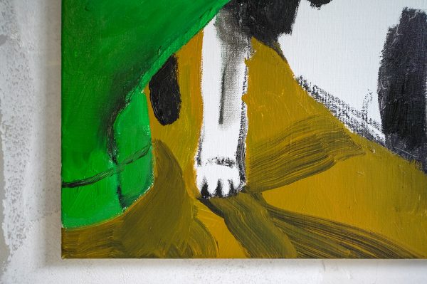 Danielle Hoogendoorn - Gieter en kat - 40x50cm, Olieverf en acrylverf, oliesticks op linnen (detail)