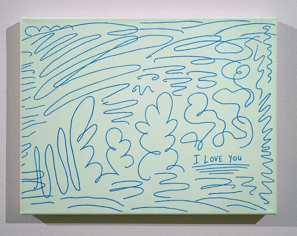 Lily van der Stokker - I Love You - Acrylevrf op katoen, 1990