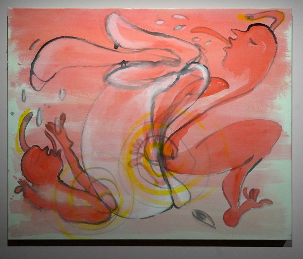 Andrea Eva Gyori - Salivating Chest Transformation - Inkt en gouache op doek