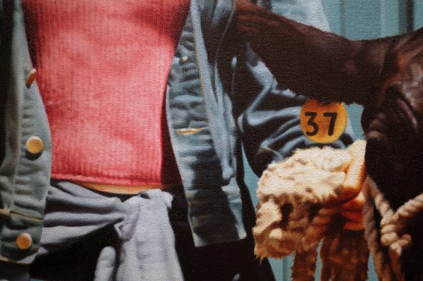 Richard McLean - Angus with Blue Butler - Olieverf op doek (detail)