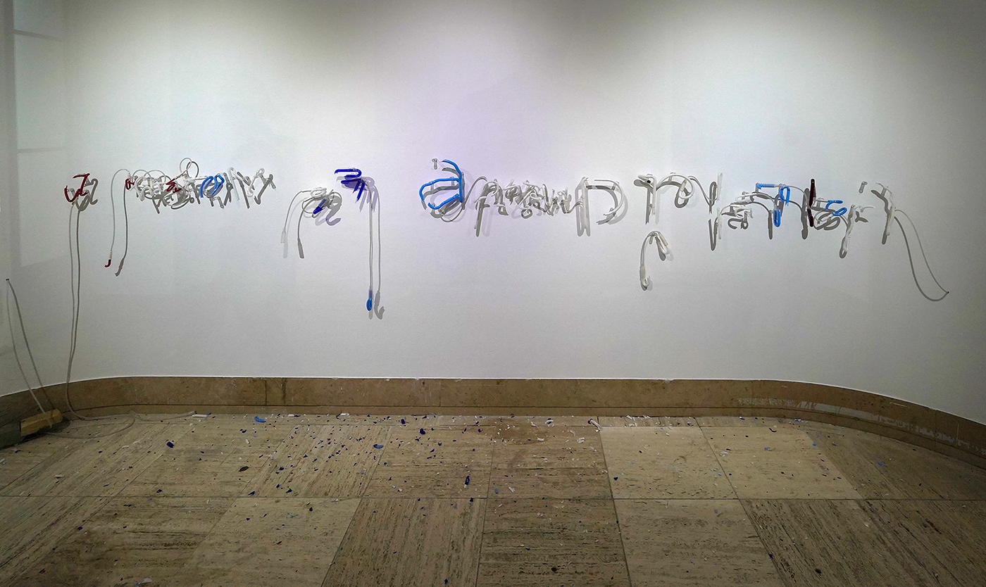 Ryan Gander - A PHantom of Appropriation - Installatie, glas, electriciteitskabels en transformator