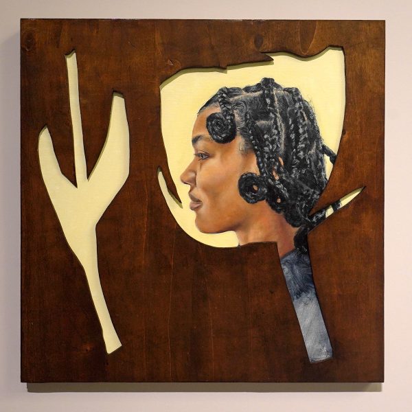 Faria van Creij-Callender - Shaquille and Her Tulip - 60x60cm, Olieverf op linnen en hout