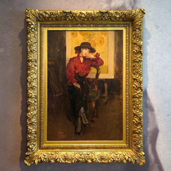 Isaac Israels - An elegant lady posing before the sunflowers of Vincent van Gogh - Olieverf op doek