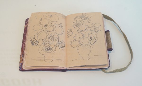 Vincent van Gogh - Schetsen voor stilleven van vaas met zonnebloemen - Schetsboek (fascimile)
