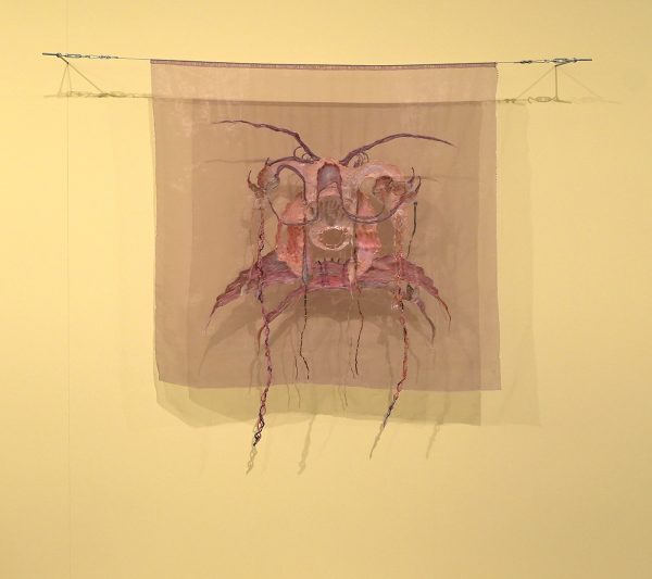 Gegee Ayurzana - Neighbour to birds - 100x110cm, Olieverf en EVA-hars op transparant polyester