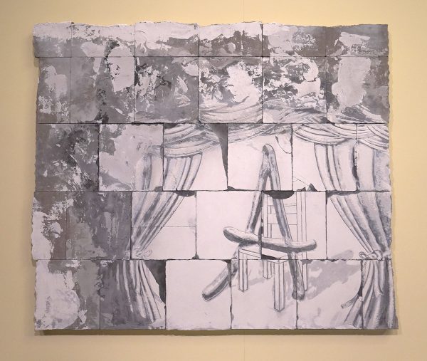 Josse Pyl - One A on top of four I's - 137x167x6cm, Beton, pigment, rubber, gips