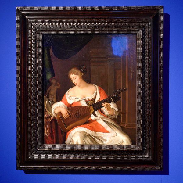 Eglon van der Neer - Jongedame speelt luit in een interieur - Olieverf op paneel, 1675