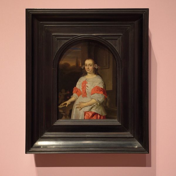 Frans van Mieris - Portret van een dertigjarige man en een vijfentwintigjarige vrouw - Olieverf op paneel, 1669 (detail)