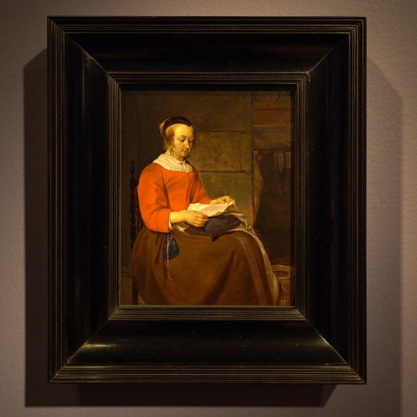 Gabriel Metsu - Zittende vrouw in een interieur, een brief lezend - Olieverf op paneel, circa 1658-1661