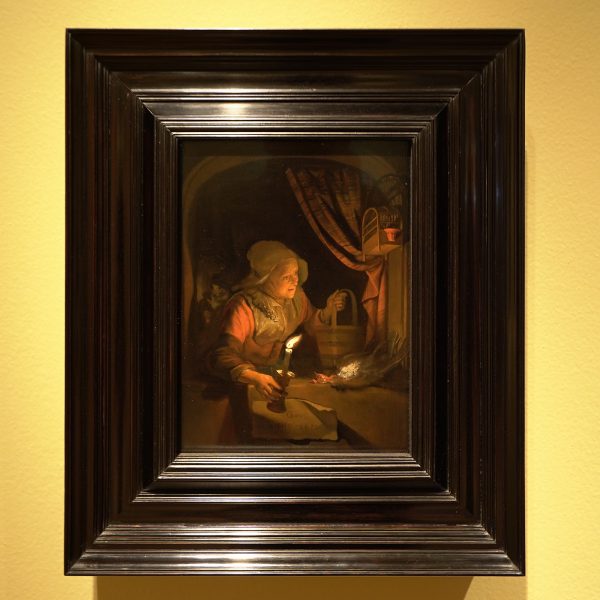 Gerard Dou - Oude vrouw met een kaars bij het raam - Olieverf op paneel, 1671