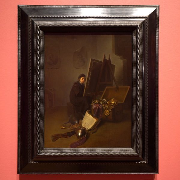 Gerard Dou - Zelfportret (?) voor een schildersezel - Olieverf op paneel, circa 1628-1629