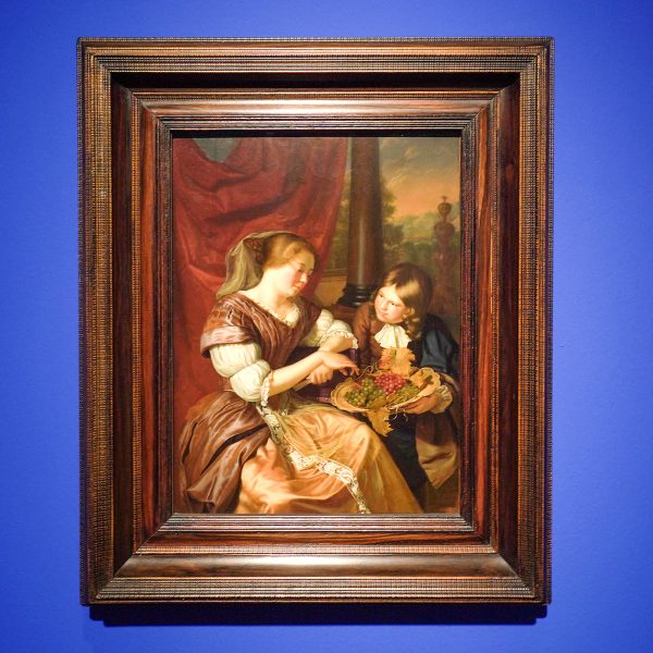 Maria Schalcken - Jongen die een vrouw druiven aanbiedt - Olieverf op paneel, circa 1675-1685